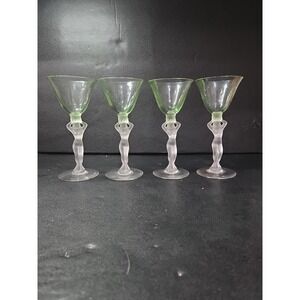 Bayel Wine Cocktail Glasses, Rare Green Tinted Bowls, Frosted Base, Set Of 4
